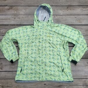 Marmot Rain Jacket Coat XL Green Floral Hooded Packable Outdoor Camping Hiking